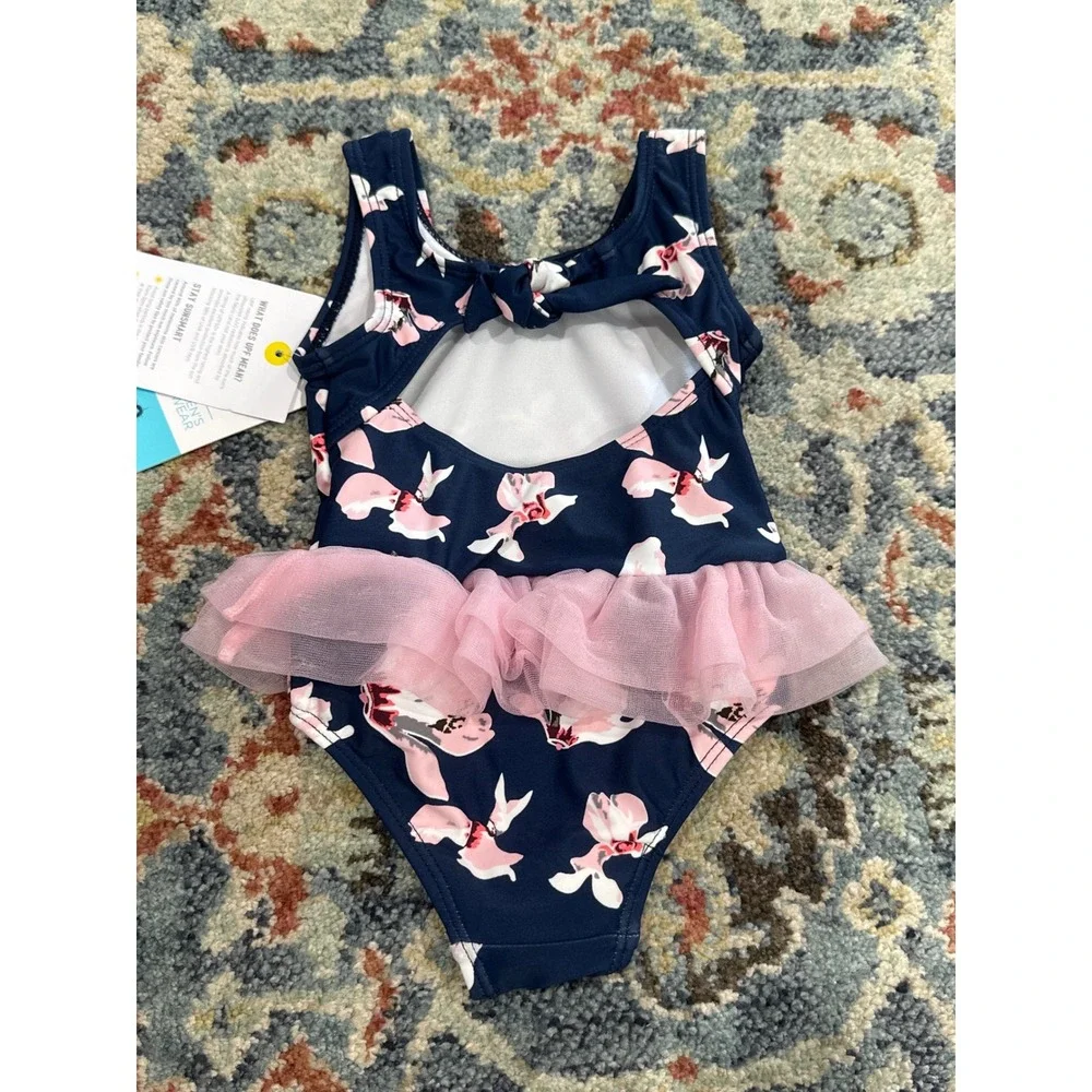 Snapper Rock Swimsuit Girls 3-6‎ Months Navy Pink Floral Tutu NWT